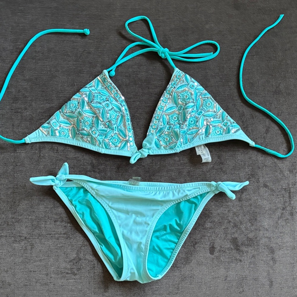 Victoria's Secret Turquoise Embroidered Bikini